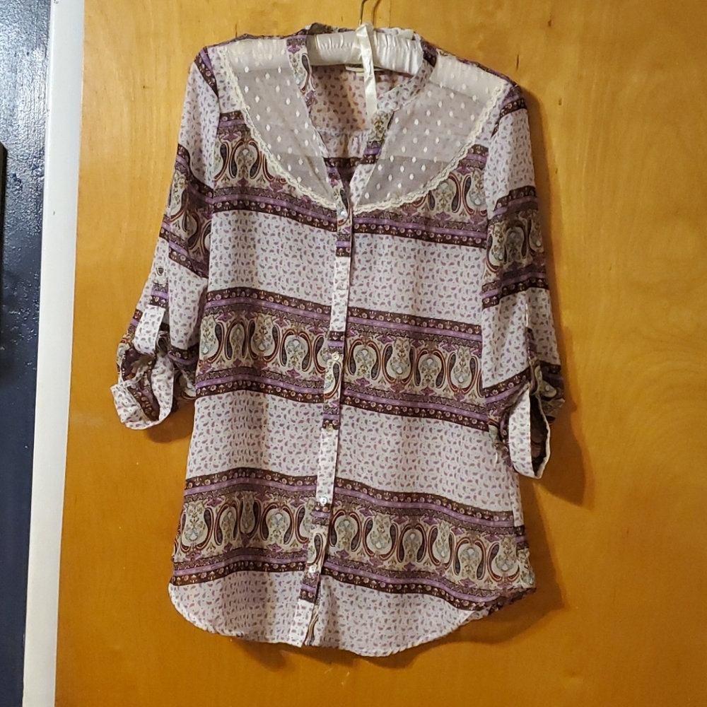 Pretty Rebellious paisley button down blouse large